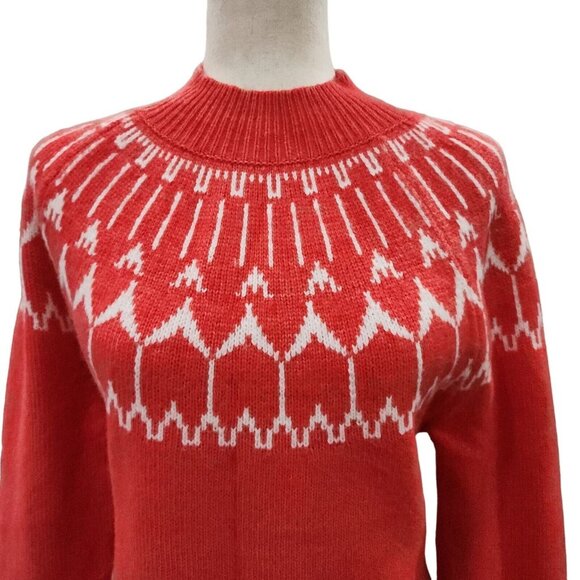 Talbots Petite Womens Wool Blend Coral Sweater Fair Isle Mock Neck Size Lp - Picture 6 of 10